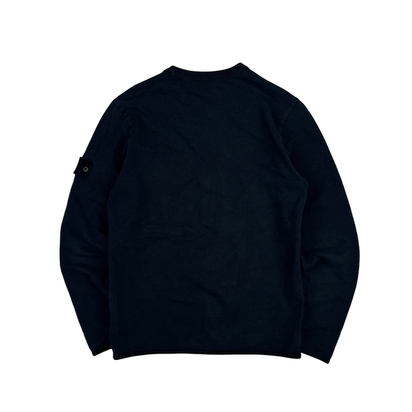 Stone Island Navy Ghost Cotton Chest Zip Crewneck Jumper - Medium