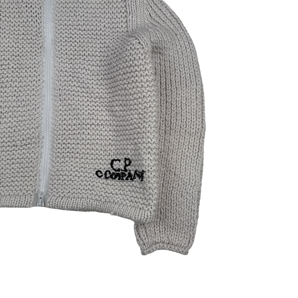CP Company Grey Heavyweight 100% Wool Handmade Knitted Zipped Hoodie - Large