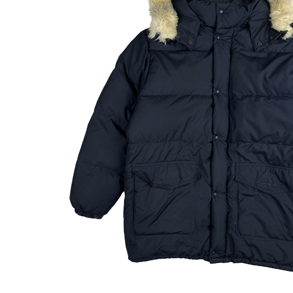 Moncler Vintage Navy Fur Hood Down Filled Jacket - Small