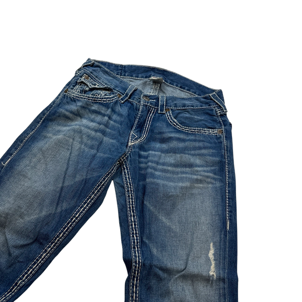 True Religion White Contrast Stitch Straight Jeans - 31"