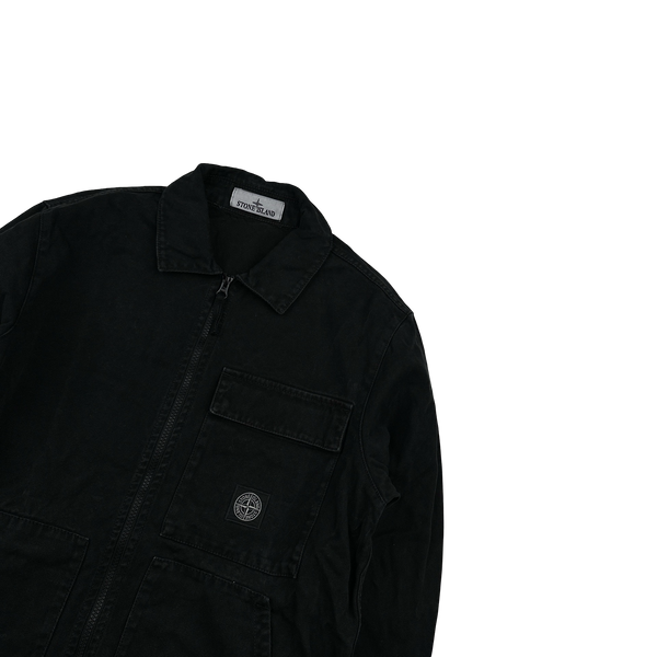 Stone Island Black Cotton Canvas Patch Overshirt - Medium