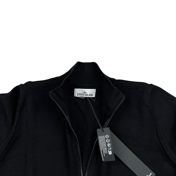 Stone Island 2023 Black Cotton Zipped Cardigan Knit Jumper - Small