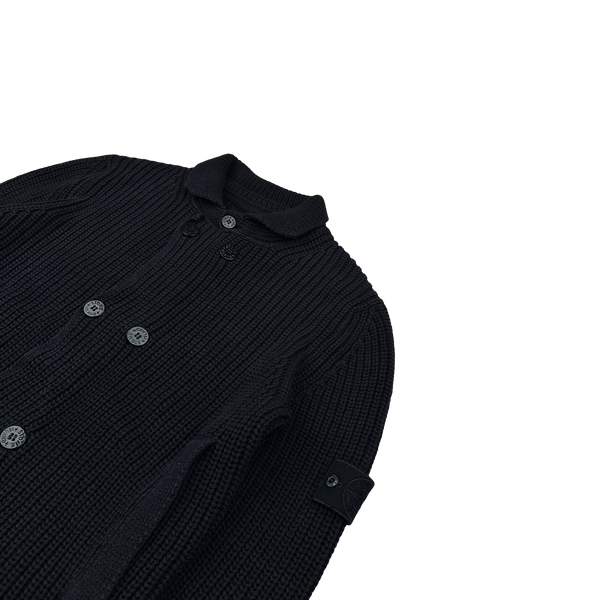 Stone Island 2012 Navy Ghost Piece Double Breasted Cotton Knit Buttoned Cardigan - XXL