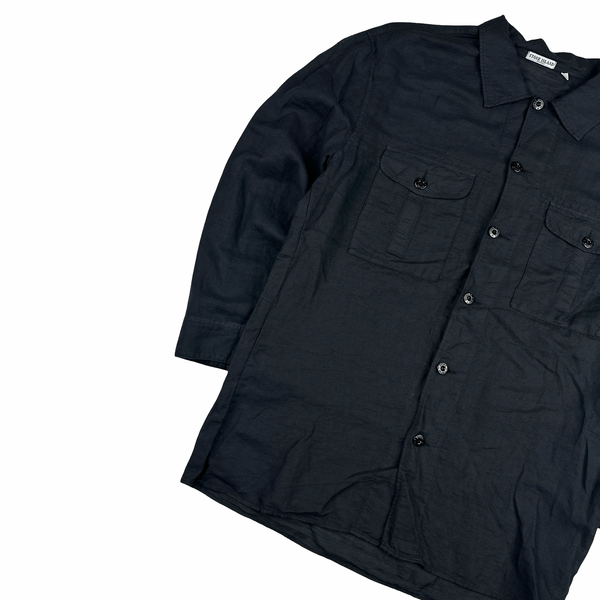 Stone Island Linen Lino Flax Buttoned Navy Shirt - XXL
