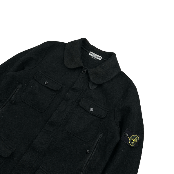 Stone Island 2004 Black Mottled Wool Multipocketed Collared Jacket - Large