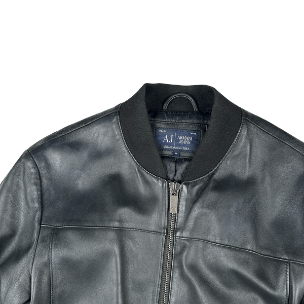 Armani Jeans 2000's Zip Up Leather Jacket - Medium