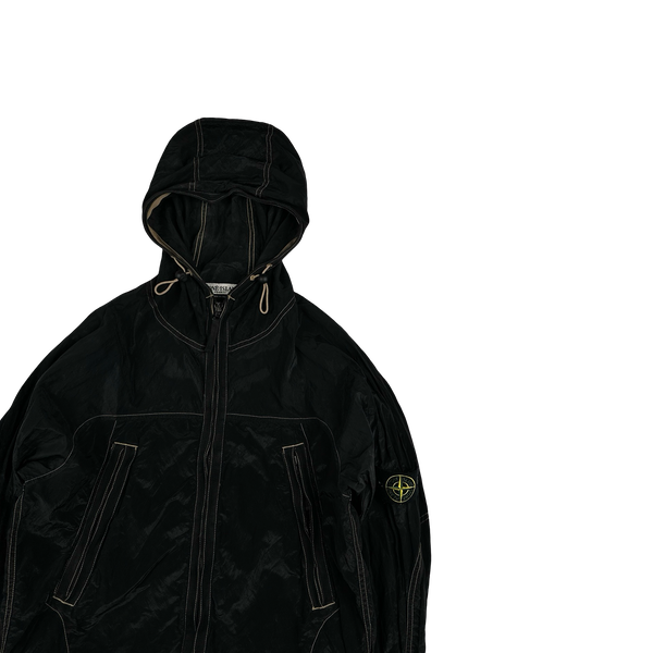 Stone Island 2004 Navy Contrast Stitching Nylon Metal Hooded Jacket - Medium