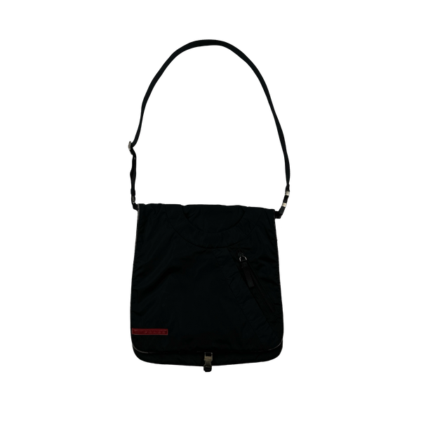 Prada Black Red Tab Nylon Adjustable Side Bag