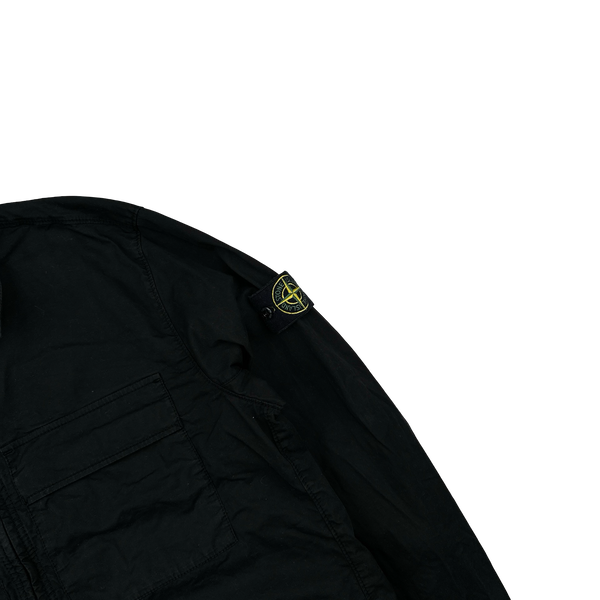 Stone Island 2023 Black Supima Cotton Twill Zipped Overshirt - Large