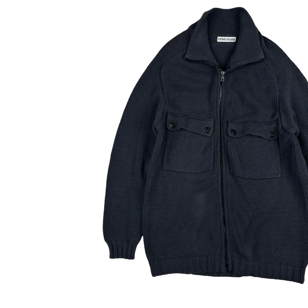 Stone Island Vintage 1998 Navy Knitted Cotton Jumper - Large