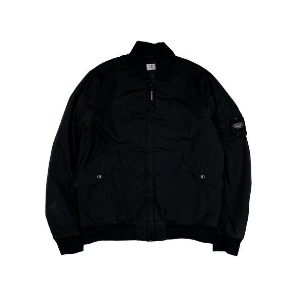 CP Company Black Nycra Quilted Lined Bomber Jacket - Large