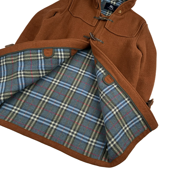 Burberry Brown Lana Wool Checked Lined Duffle Coat - Large