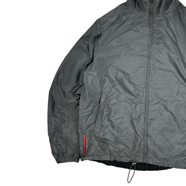 Prada Grey/Black Red Tab Reversible Nylon Windbreaker Hooded Jacket - 3XL