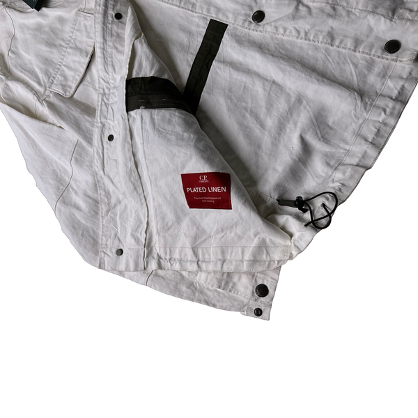 CP Company White Plated Linen La Mille Goggle Jacket - Large
