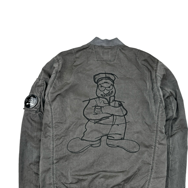CP Company Grey Limited Edition Comics Cars Chrome Nylon Bomber Jacket - Small