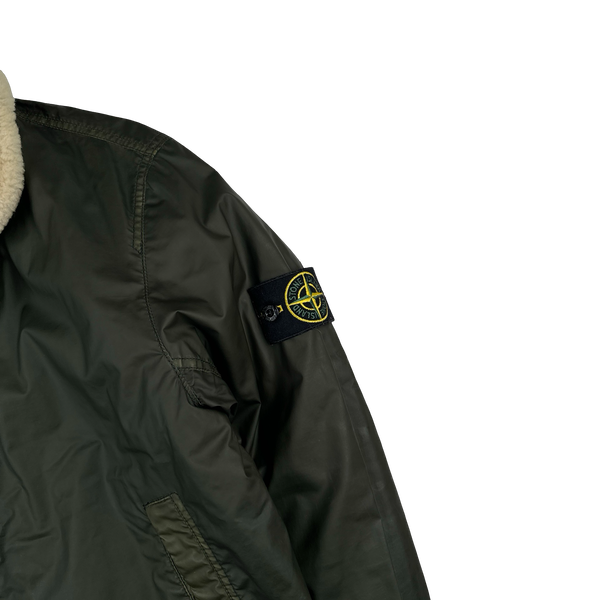 Stone Island 2015 Dark Green Mussola Gommata Sherling Flight Jacket - Medium