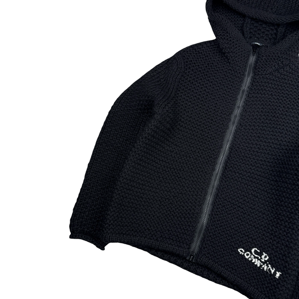 CP Company Black Heavyweight 100% Wool Handmade Knitted Zipped Hoodie - Medium