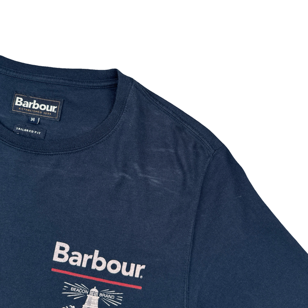 Barbour Navy Spellout Short Sleeve T Shirt - Medium