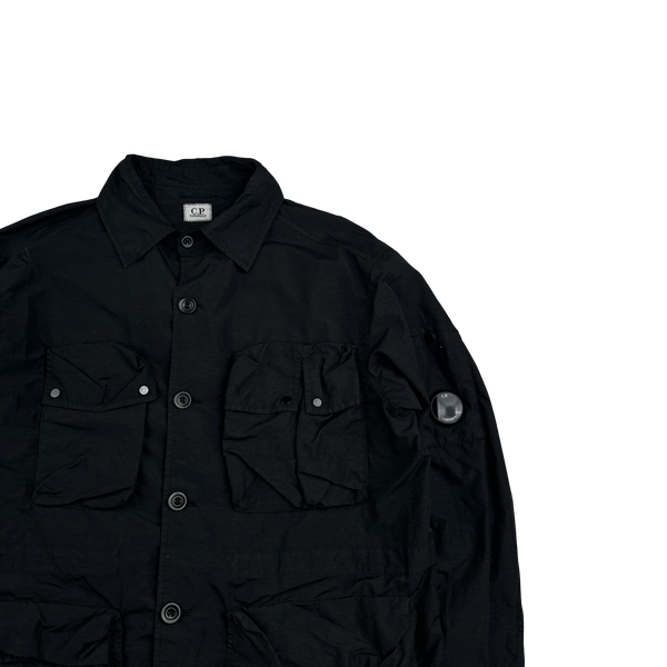 CP Company Black Buttoned Cotton Cargo Overshirt - Small