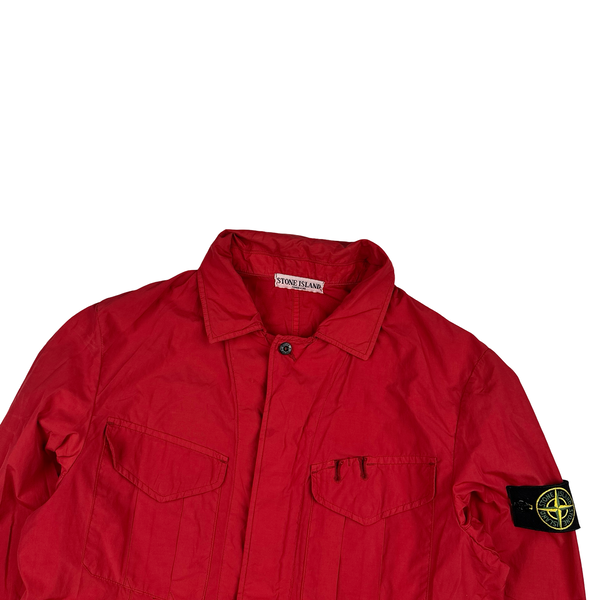 Stone Island 2008 Red Nylon Resin Coated Zipped Overshirt Jacket - Medium