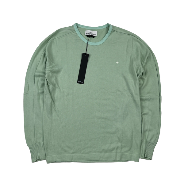 Stone Island 2018 Green Stellina Knit Cotton Crewneck Jumper - Small