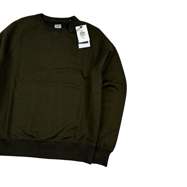CP Company 00s Khaki Cotton Garment Dyed Crewneck Jumper - Large