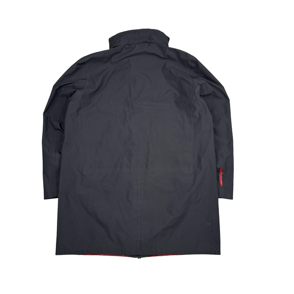 Prada Grey Nylon Red Tab Long Goretex Jacket - XXL