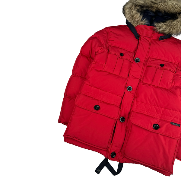 Ralph Lauren Red Down Filled Fur Hood Trim Puffer Jacket - Small