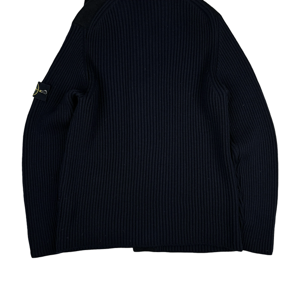 Stone Island 2010 Heavyweight Navy Wool Buttoned Jumper - XL