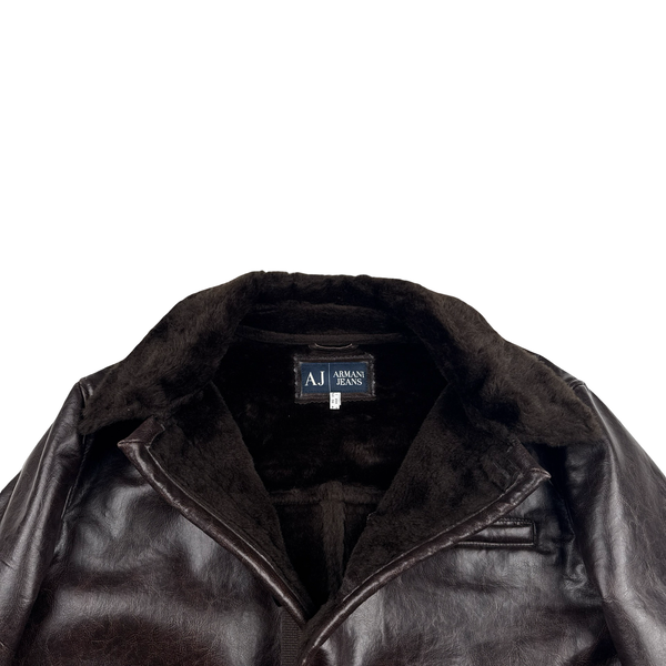 Armani Jeans 2000's Zip Up Faux Leather Lined Jacket - XL