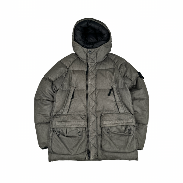 Stone Island 2019 Brown Lino Resinato Down -TC Puffer Jacket - Small