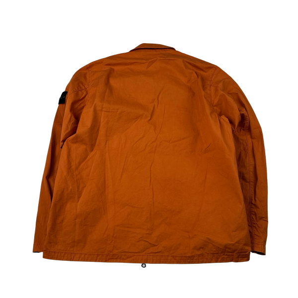 Stone Island 2023 Orange Supima Cotton Twill Zipped Overshirt - Large