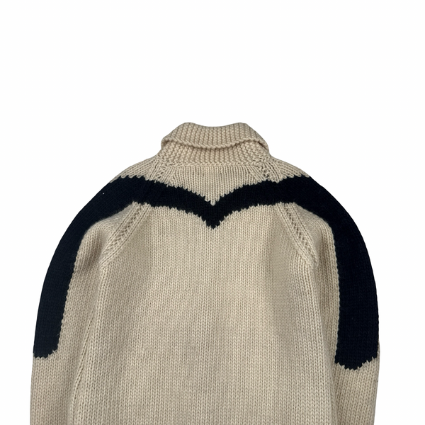 Evisu 2000s Beige Wool Logo Buttoned Knitted Cardigan - Large