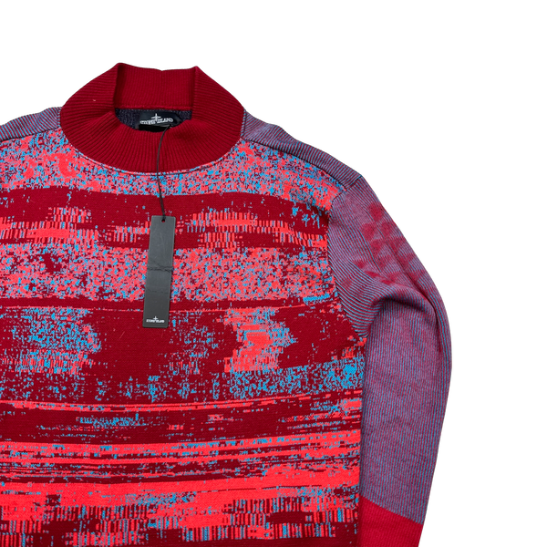 Stone Island 2014 Red Glitch Mohair Knit Jumper - Large