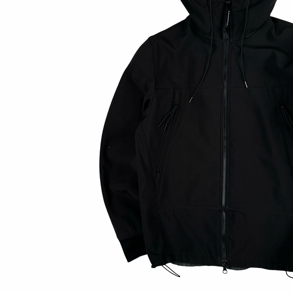 CP Company Black Soft Shell R Goggle Hooded Zipped Jacket - Large