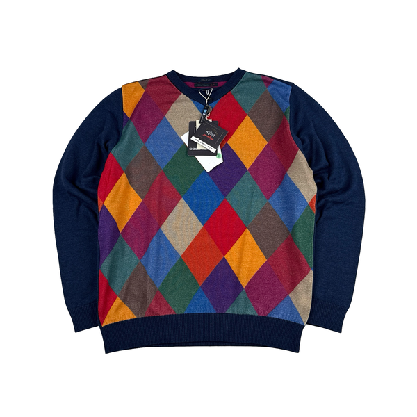 Paul & Shark Multi Colour Diamond Cool Touch Crewneck - Large