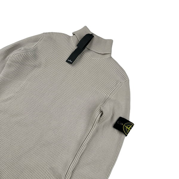 Stone Island 2023 Beige Turtle Neck Ribbed Wool Jumper - Medium