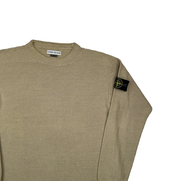 Stone Island 2001 Vintage Oatmeal Cotton Knit Pullover Jumper - Medium