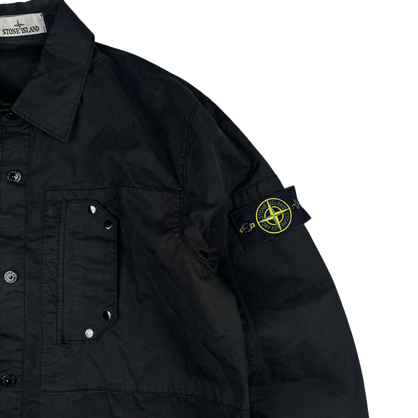 Stone Island 2025 Black Cotton Buttoned Chest Pocket Overshirt - Large