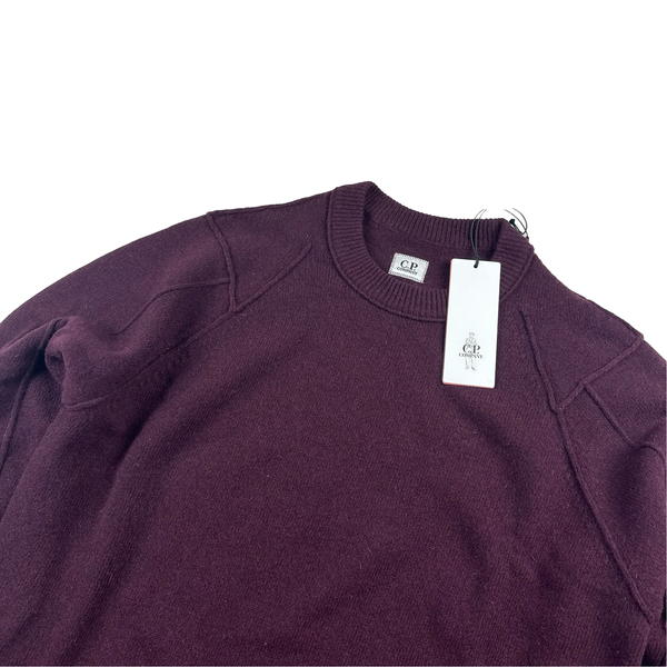 CP Company Burgundy Lambswool Crewneck Lens Viewer Jumper - Large