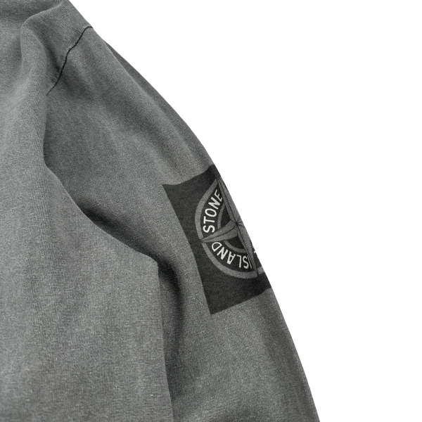 Stone Island 2002 Grey Cotton Quarter Zip Spellout Compass Pullover - XL