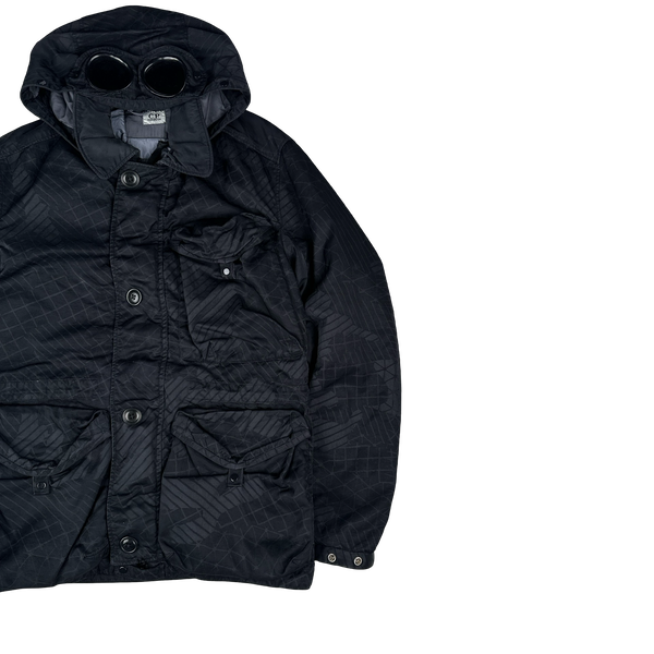 CP Company Black M Bossed Quilted Goggle Jacket - Small