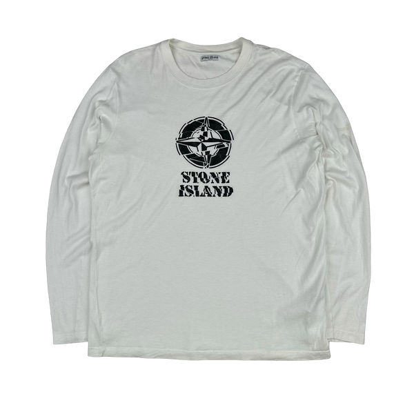 Stone Island 2008 White Graphic Compass Longsleeve Shirt - XL