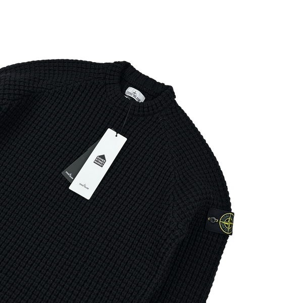 Stone Island X Dover Street Market 2023 Black Thick Wool Printed Crewneck Jumper - Large