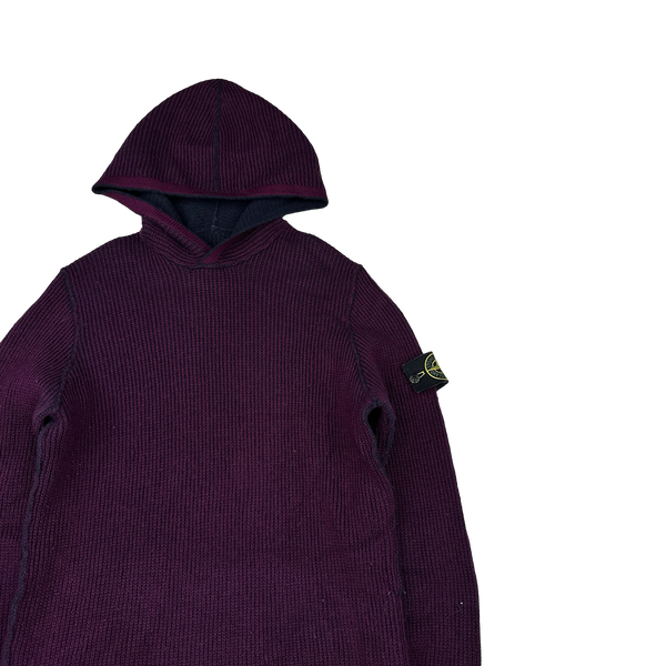 Stone Island Reversible Purple/Navy Contrast Knit Hoodie - Small