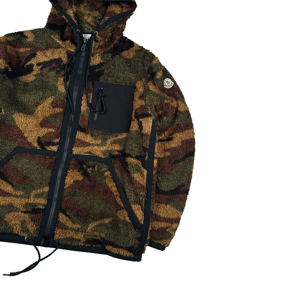 Moncler Teddy Fleece Camo Zipped Hooded Jumper - Large