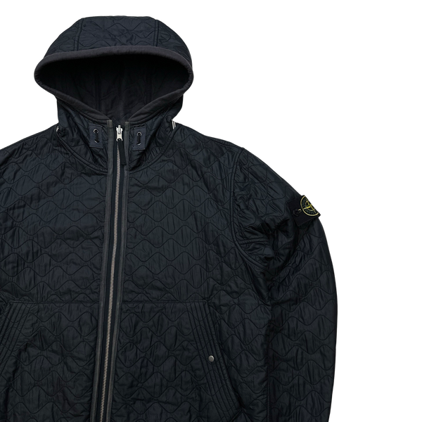 Stone Island Navy Reversible Nylon / Cotton Hooded Jacket - Large