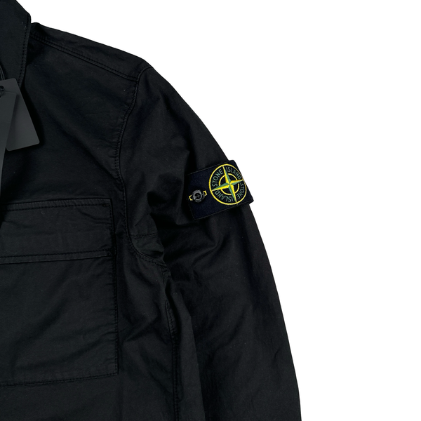 Stone Island 2023 Black Supima Cotton Twill Zipped Overshirt - Small