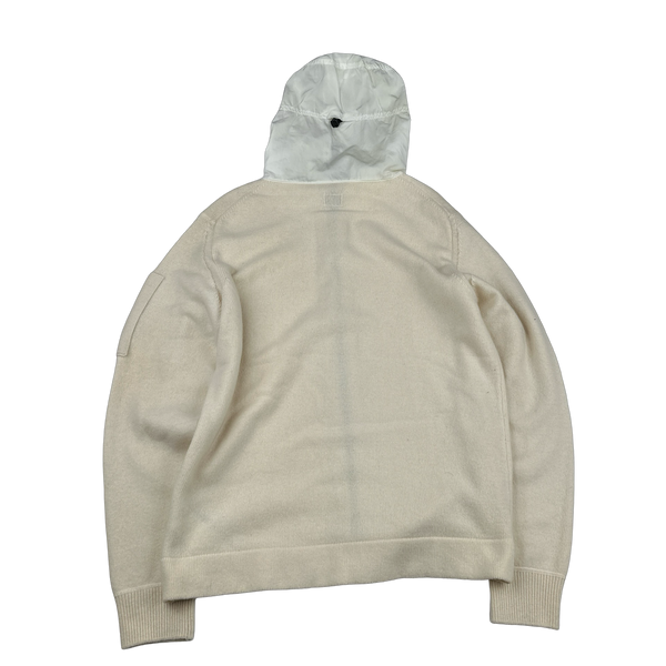 CP Company Cream Lens Viewer Wool Blend Zipped Hoodie - Large