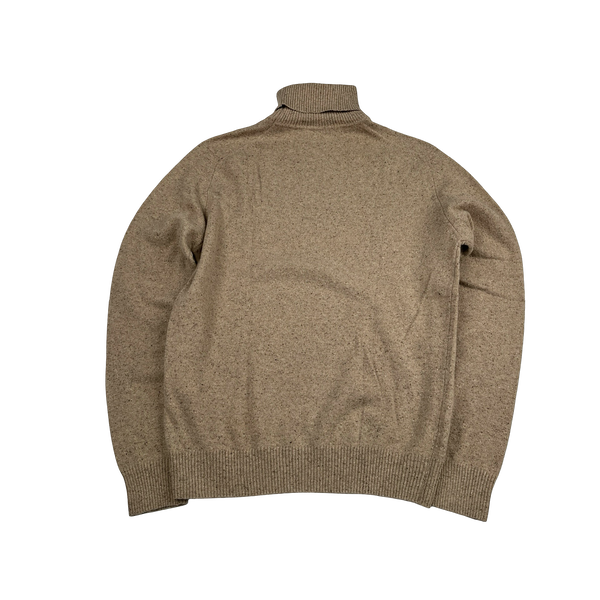 Thomas Burberry Tan Angora Wool Silk Blend Knitted Roll Neck Jumper - Medium